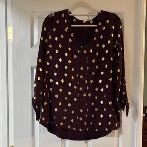 BCX Maroon Blouse with Gold Details